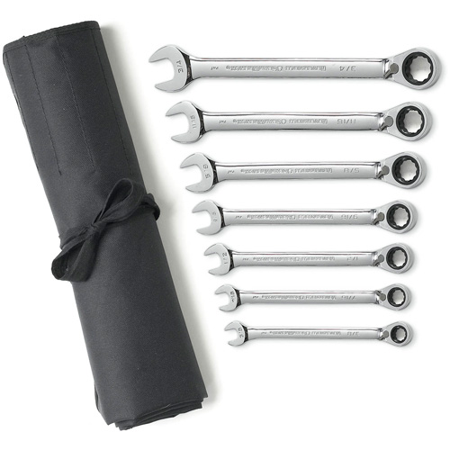 72-Tooth 12 Point Reversible Ratcheting SAE Wrench Set with Tool Roll, Combination, 7 Pieces, Imperial Stor-it Systems