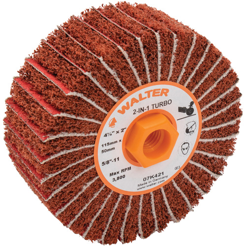 Two-In-One Turbo Drums, 4-1/2" Dia. x 2" W, 5/8"-11 Arbor, 60 Grit Stor-it Systems