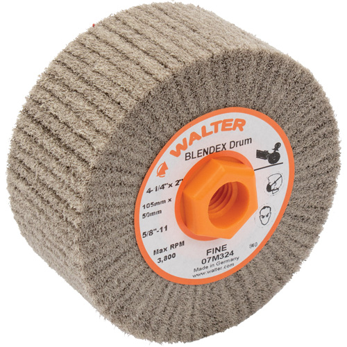 Tambour de conditionnement de surface Blendex ALLSTEEL, 4-1/4" dia. x 2" la, 5/8"-11 Arbre, Grain Fin Stor-it Systems