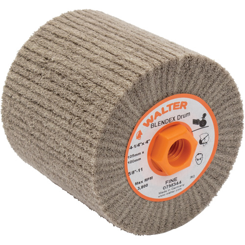Tambour de conditionnement de surface Blendex ALLSTEEL, 4-1/4" dia. x 4" la, 5/8"-11 Arbre, Grain Fin Stor-it Systems