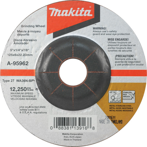 Meule inox, 5" x 1/4", Arbre 7/8", Oxyde d'aluminium, Type 27 Stor-it Systems