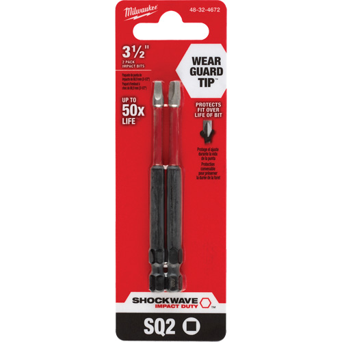 Embout de tournevis Shockwave Impact Duty, Carr&eacute;e, Embout #2, Prise 1/4", Longueur 3-1/2" Stor-it Systems