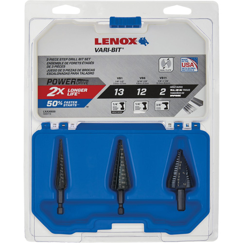 Step Drill Bit Set, 3 Pieces, High Speed Steel Stor-it Systems