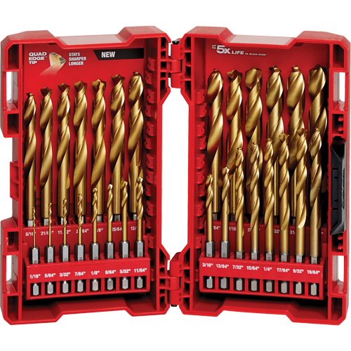Shockwave Red Helix Drill Bit Set, 29 Pieces, Titanium Stor-it Systems