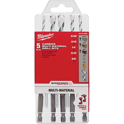 Shockwave Multi-Material Drill Bit Set, 5 Pieces, Carbide Stor-it Systems