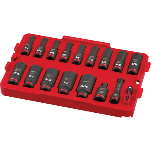 Jeu de douilles profondes 3/8" Shockwave Impact Duty Packout, 17 Mcx, Chocs, Prise de 3/8", Profond Stor-it Systems