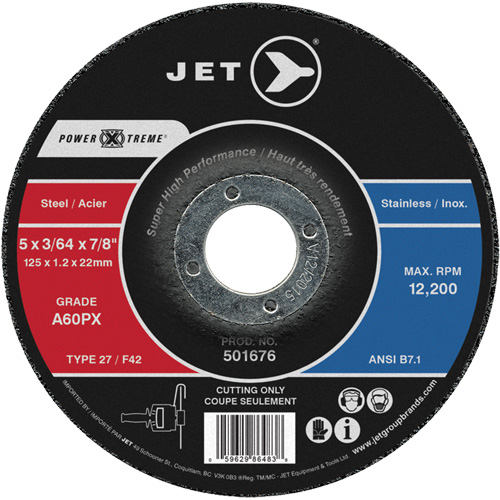 A60PX Power-Xtreme Cut-Off Wheel, 5" x 3/64", 7/8" Arbor, Type 27, 12200 RPM Stor-it Systems