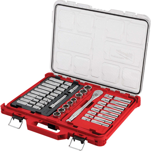Ratchet & Socket Set with PACKOUT Low-Profile Organizer, 47 Pcs, 1/2" Drive Size, Deep Stor-it Systems