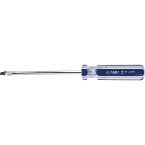 Blue Transparent Striped Slotted Screwdriver, 3/16" Tip, Round, Plastic Handle Stor-it Systems