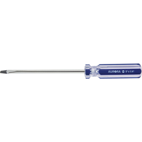 Tournevis &agrave; fente bleu transparent avec bandes, Tige de 1/4", Ronde, Prise en Plastique Stor-it Systems