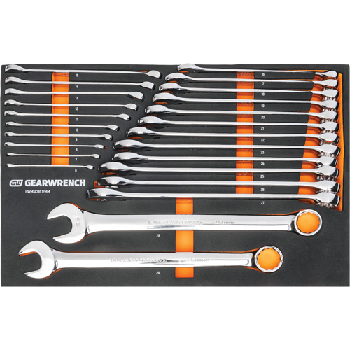 12-Point Long Pattern Combination Metric Wrench Set in Foam Storage Tray, Open-Ended, 24 Pieces, Metric Stor-it Systems