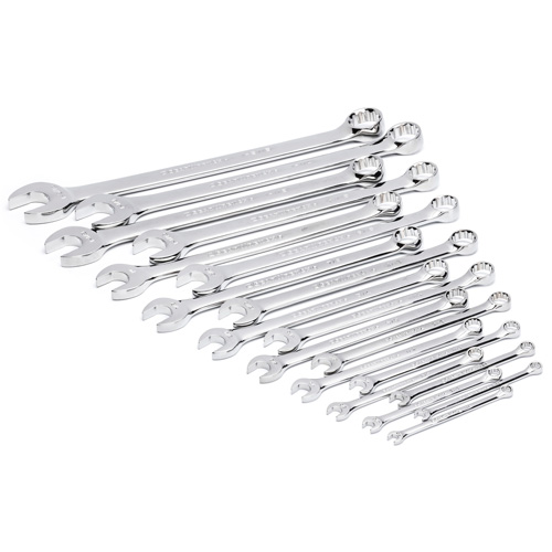 12-Point Long Pattern Combination SAE Wrench Set in Foam Storage Tray, Open-Ended, 19 Pieces, Imperial Stor-it Systems