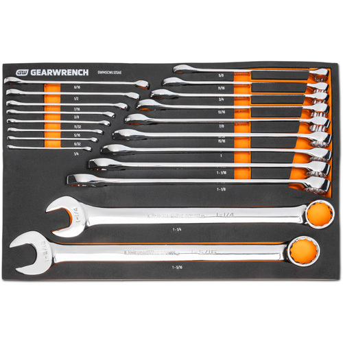 12-Point Long Pattern Combination SAE Wrench Set in Foam Storage Tray, Open-Ended, 19 Pieces, Imperial Stor-it Systems