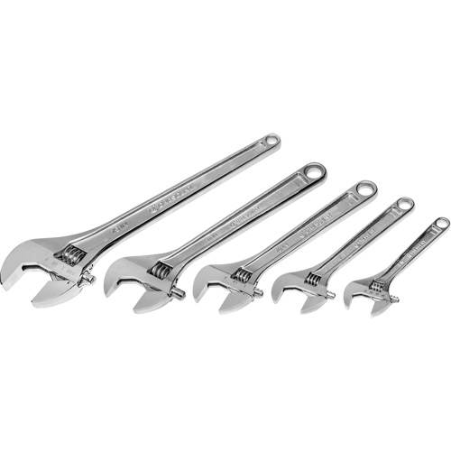 Chrome Wrench Set, Adjustable, 5 Pieces, Imperial and Metric Stor-it Systems