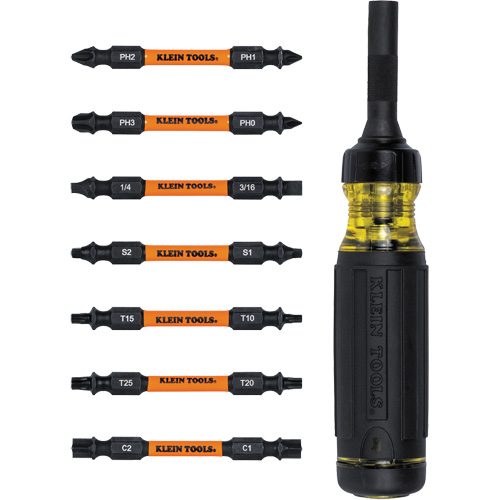 15-in-1 Ratcheting Impact-Rated Multi-Bit Torsion Zone Screwdriver, 9-1/2" L, Cushion Grip Handle Stor-it Systems