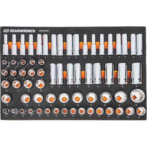 Jeu d'outils m&eacute;triques pour m&eacute;canicien MEGAMOD dans des plateaux en mousse modulaire avec armoire roulante &agrave; outils, 358 morcea Stor-it Systems