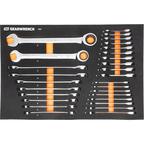 Jeu d'outils m&eacute;triques pour m&eacute;canicien MEGAMOD dans des plateaux en mousse modulaire avec armoire roulante &agrave; outils, 358 morcea Stor-it Systems