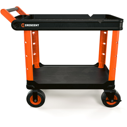 Chariot utilitaire industriel &agrave; 2 tablettes RAILWORKS avec roulettes de 8", 47" lo x 24-1/2" la x 37-4/5" h, Noir/Orange Stor-it Systems
