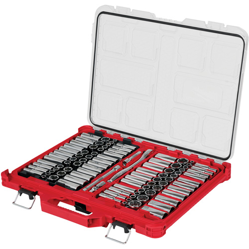 Jeu de cliquets et douilles m&eacute;triques/SAE avec organisateur PACKOUT &agrave; profil bas, 98 Mcx, Prise de 3/8" Stor-it Systems