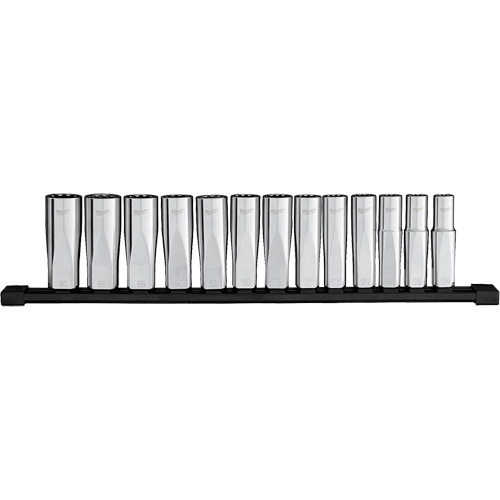 12-Point Deep Well Metric Socket Set, 13 Pcs, 1/2" Drive Size, Deep Stor-it Systems