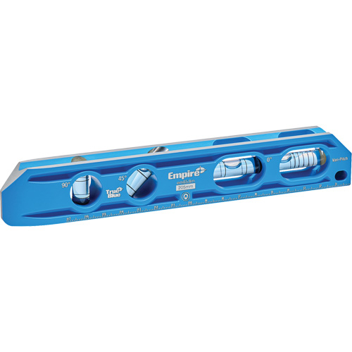 Niveau torpille moul&eacute; sous pression TRUE BLUE, 8" lo, Aluminium, 4 fioles, Magn&eacute;tique Stor-it Systems