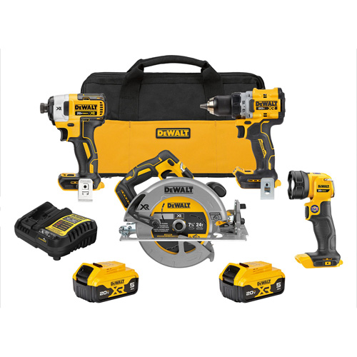 Ensemble de quatre outils combin&eacute;s sans fil et sans balai XR, Lithium-ion, 20 V Stor-it Systems