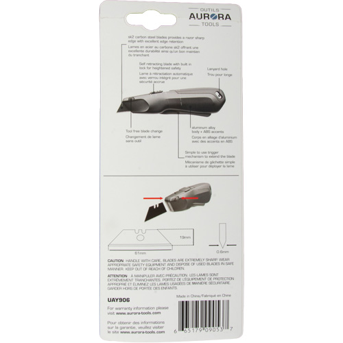Retractable Safety Knife , Stainless Steel, Heavy-Duty, Plastic/Aluminum Handle Stor-it Systems
