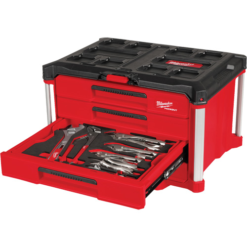 64-Piece Hand Tool Set with PACKOUT 4 Drawer Tool Box, 16-3/10" x 22-1/5" x 14-3/10", Black/Red Stor-it Systems