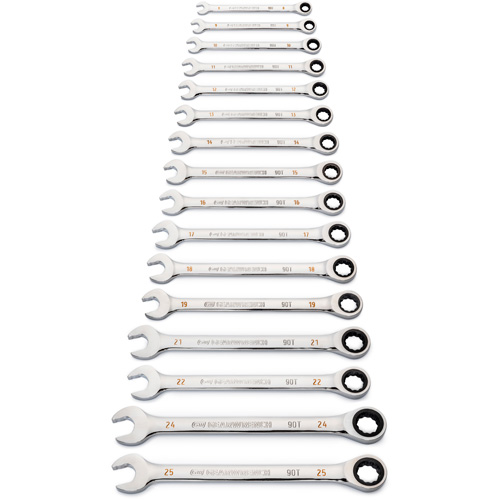 Jeu de cl&eacute;s &agrave; 12 pans et 90 dents, Combinaison &agrave; cliquet, 16 morceaux, M&eacute;trique Stor-it Systems
