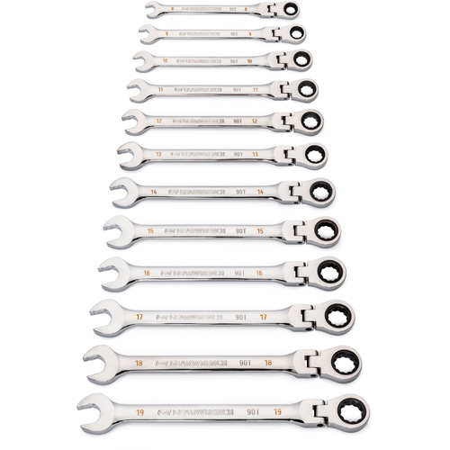 90-Tooth 12 Point Wrench Set, Flex Head/Ratcheting Combination, 12 Pieces, Metric Stor-it Systems
