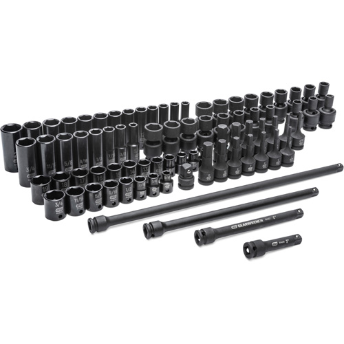 Jeu de douilles maîtresses SAE/m&eacute;triques &agrave; 6 pans, 80 Mcx, Chocs, Prise de 3/8", Profond Stor-it Systems