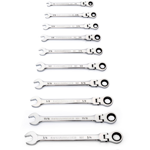 90-Tooth 12 Point SAE Wrench Set, Flex Head/Ratcheting Combination, 10 Pieces, Imperial Stor-it Systems
