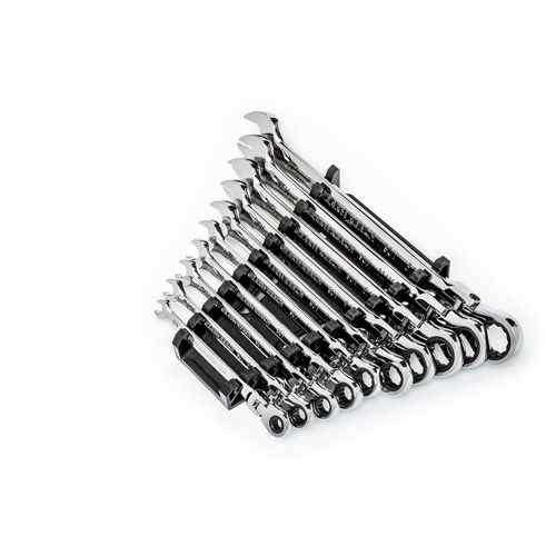 90-Tooth 12 Point SAE Wrench Set, Flex Head/Ratcheting Combination, 10 Pieces, Imperial Stor-it Systems