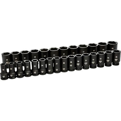 Jeu de douilles m&eacute;triques &agrave; 6 pans, 28 Mcx, Chocs, Prise de 3/4", Profond Stor-it Systems