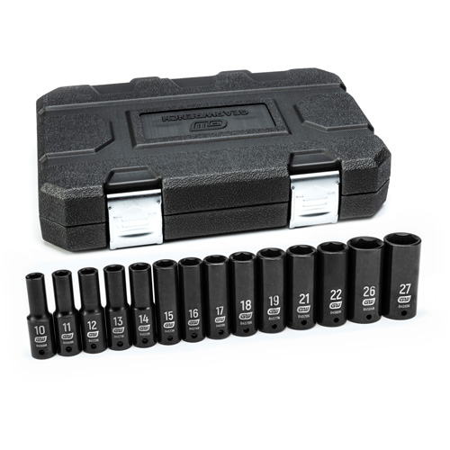 6 Point Metric Socket Set, 14 Pcs, Impact, 1/2" Drive Size, Deep Stor-it Systems