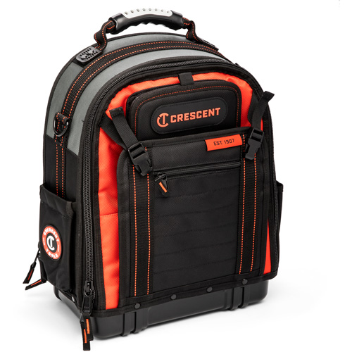 Tradesman Backpack, 18" L x 10" W, Black/Grey/Orange, Polyester Stor-it Systems