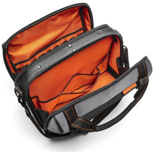 Sac ouvert de 17" pour outils d'ouvrier, Polyester, 3 pochettes, Noir/Gris/Orange Stor-it Systems