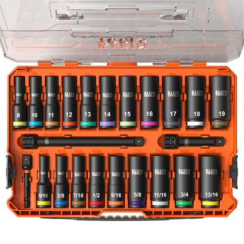 KNECT Drive Socket Set, 23 Pcs, Impact, 3/8" Drive Size, Deep Stor-it Systems