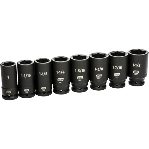6 Point SAE Socket Set, 8 Pcs, Impact, 3/4" Drive Size, Deep Stor-it Systems