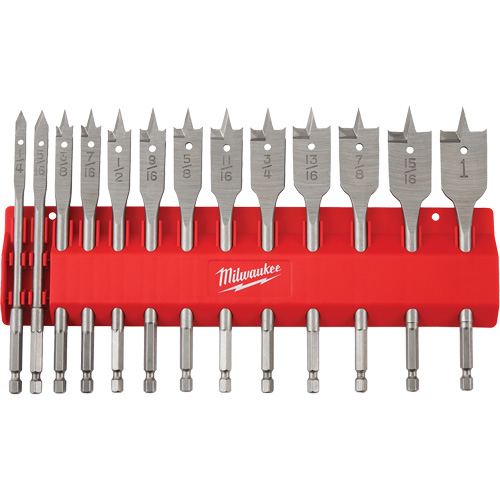Flat Boring Bit Set, 13 Pieces, High Carbon Steel Stor-it Systems
