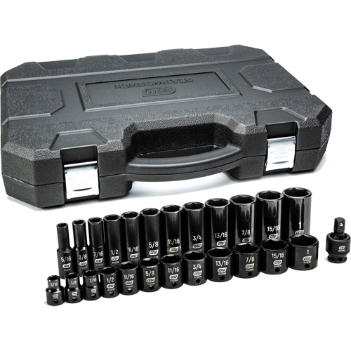 Jeu de douilles SAE &agrave; 6 pans, 25 Mcx, Chocs, Prise de 3/8", Profond Stor-it Systems