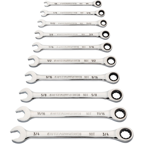 90-Tooth 12-Point Wrench Set, Ratcheting Combination, 10 Pieces, Imperial Stor-it Systems