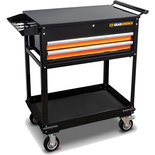 Utility Cart, 2 Drawers, 32-1/2" W x 42" H, Black/Orange Stor-it Systems