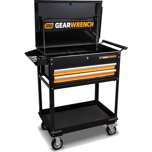 Utility Cart, 2 Drawers, 32-1/2" W x 42" H, Black/Orange Stor-it Systems