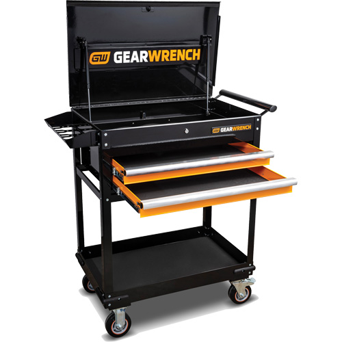 Utility Cart, 2 Drawers, 32-1/2" W x 42" H, Black/Orange Stor-it Systems