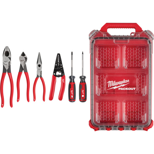 Ensemble de pinces &agrave; prise gain&eacute;e, pince &agrave; d&eacute;nuder et tournevis &agrave; prise coussin&eacute;e avec organisateur PACKOUT Stor-it Systems