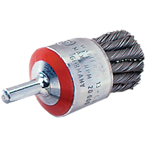 Mounted Knot-Twisted Wire Brush, 1-1/8" Dia., 0.02" Wire Dia., 1/4" Shank Stor-it Systems