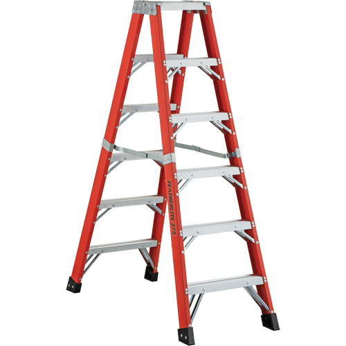6600 AA Series Industrial Extra Heavy-Duty 2-Way Stepladders, Fibreglass, 375 lbs. Capacity, 4' Stor-it Systems
