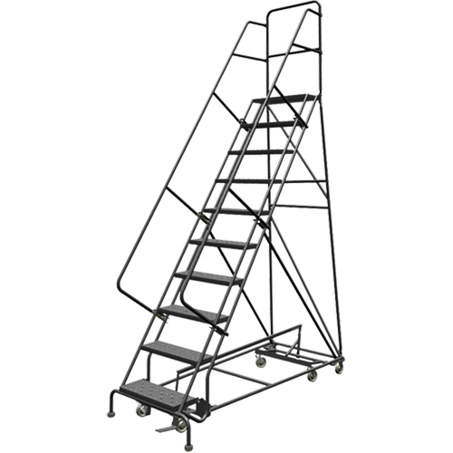 All Directional Rolling Ladder, 10 Steps, 24" Step Width, 100" Platform Height, Steel Stor-it Systems