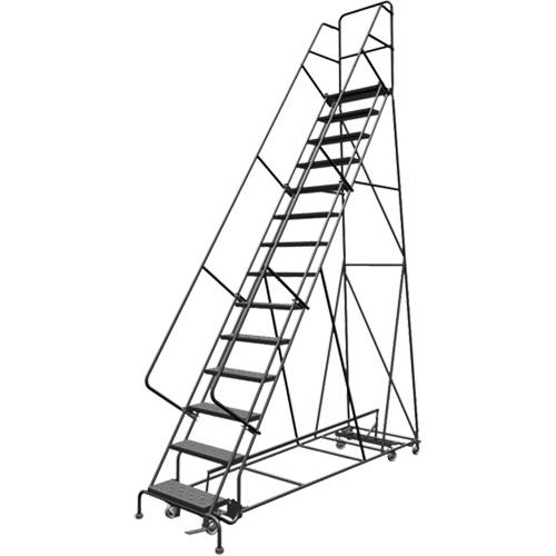 All Directional Rolling Ladder, 14 Steps, 24" Step Width, 140" Platform Height, Steel Stor-it Systems